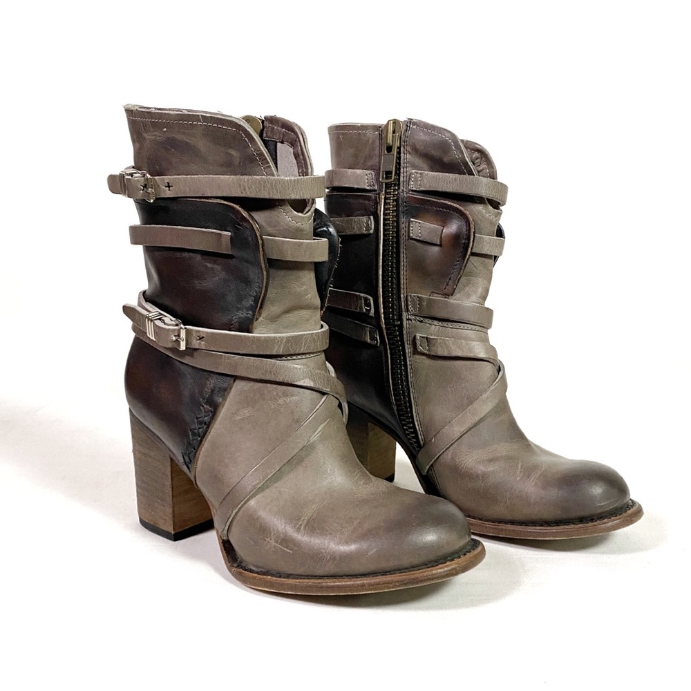 Women’s Taupe Ankle Strap Leather Boots
